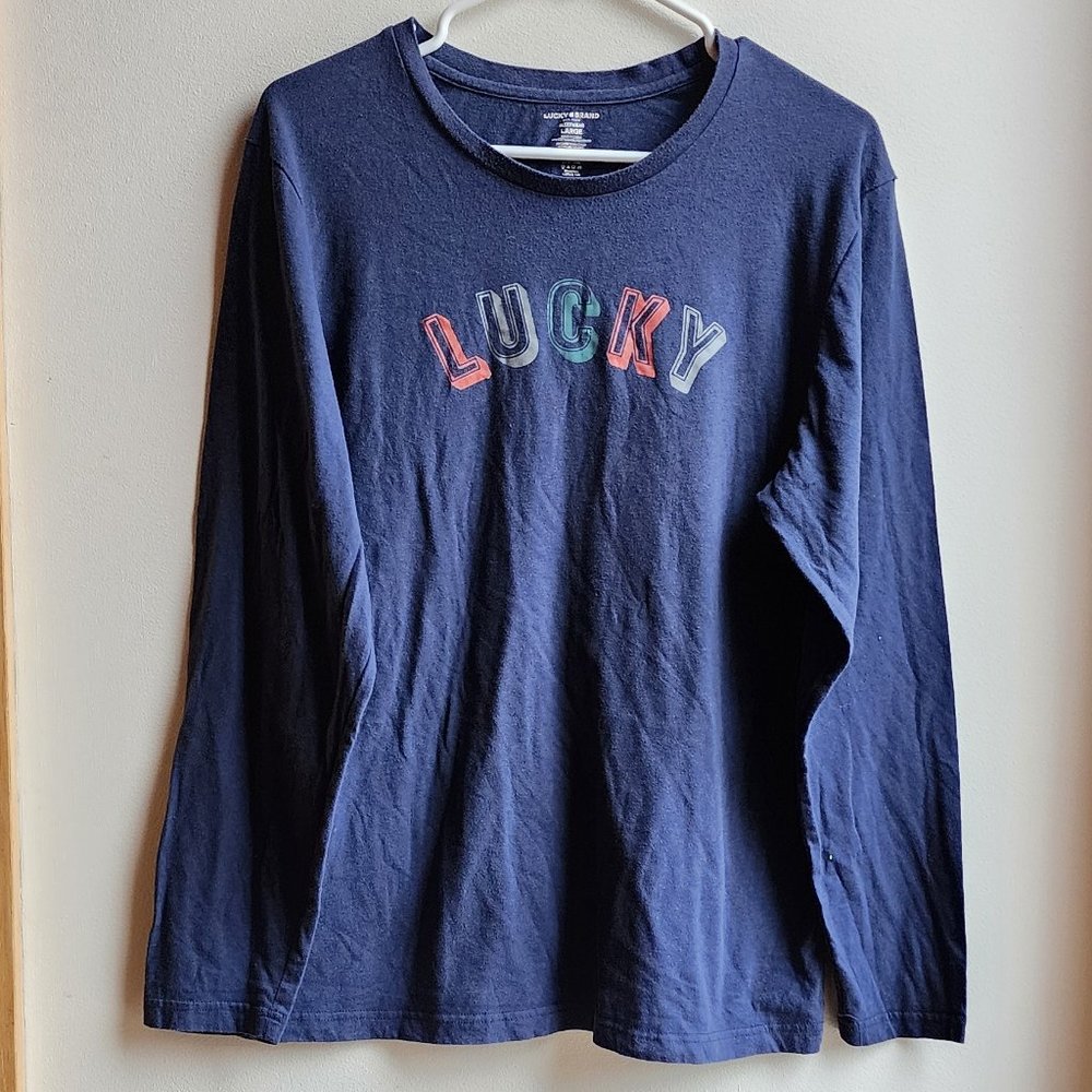 Lucky Brand Navy Blue Graphic Pajama Long Sleeve T-Shirt Size Large - Picture 6 of 12